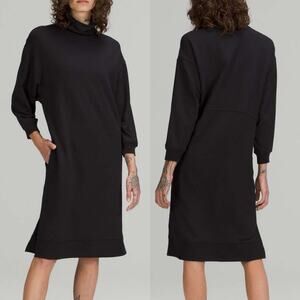 Lululemon Modal Fleece Funnel Neck Sweatshirt Dress Womens 8 Black Pockets